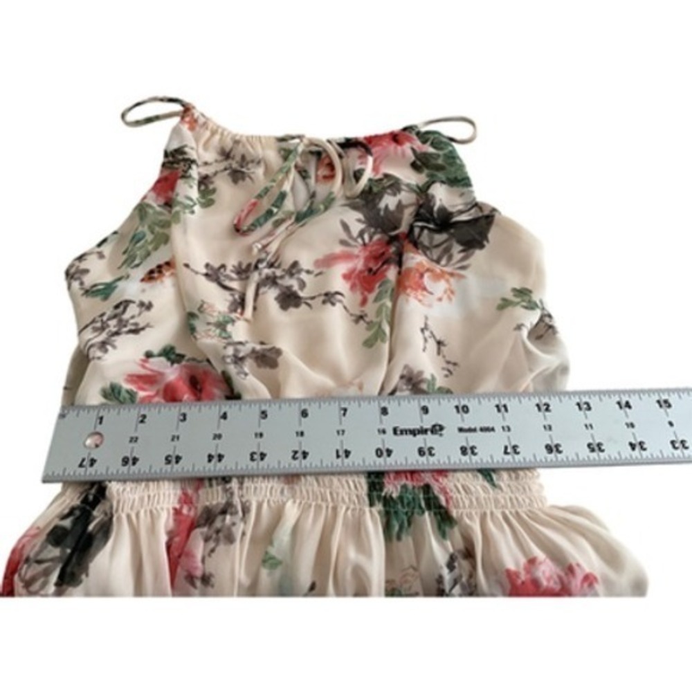 Sweet Storm Floral Halter Dress Cream Pink Smocked Waist Large Wedding Guest - Picture 10 of 12